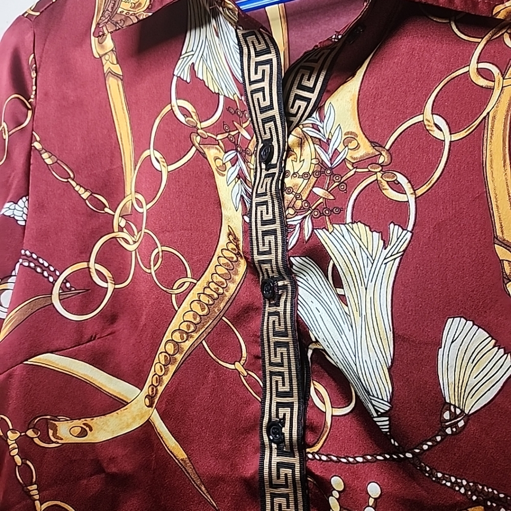 BOOHOO Chain Print Red Long Sleeves Shirt - Picture 5 of 8